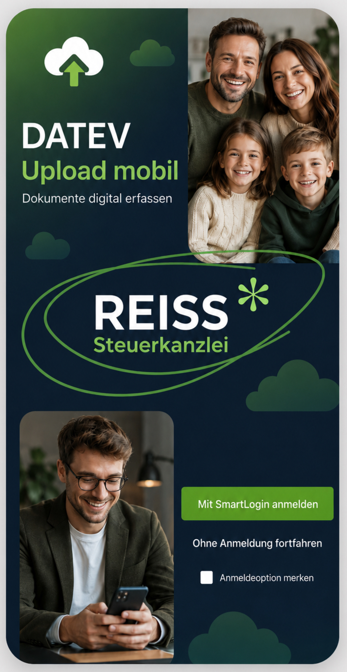 DATEV Upload mobil auf dem Smartphone mit digitaler Belegerfassung für Mandanten der REISS Steuerkanzlei.